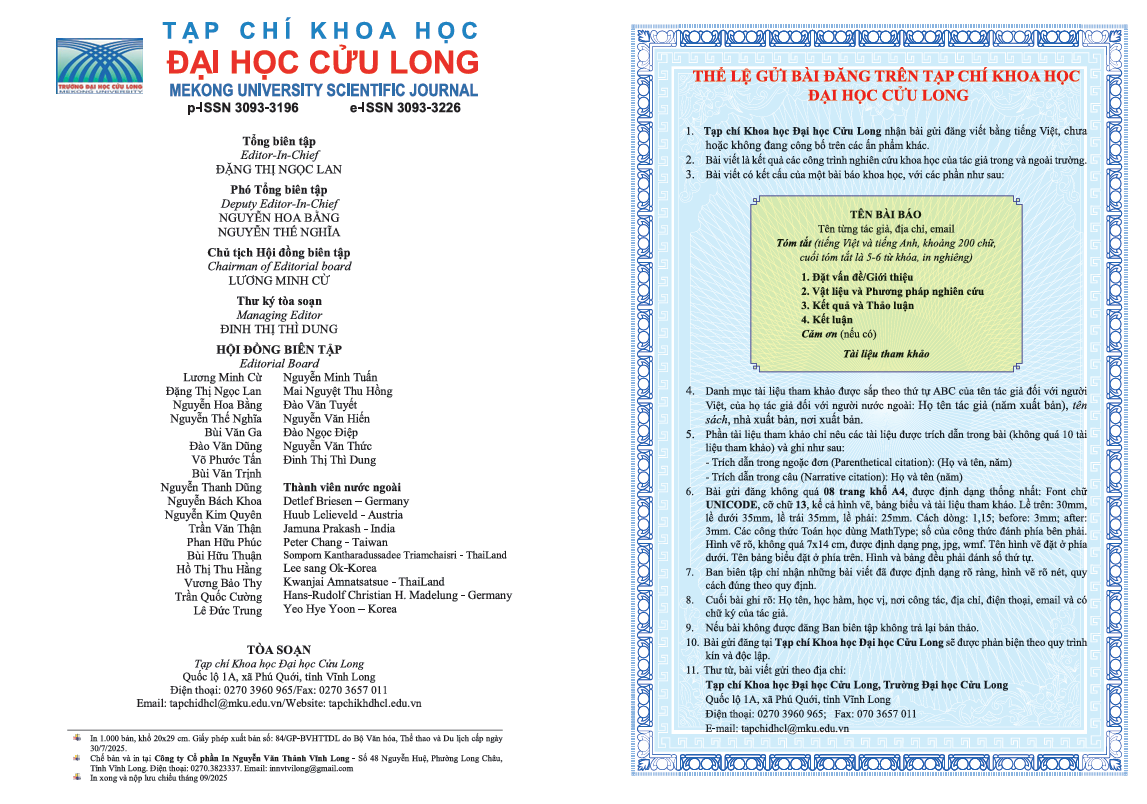 Tạp chí Khoa học Đại học Cửu Long – Số 39 (09/2025).